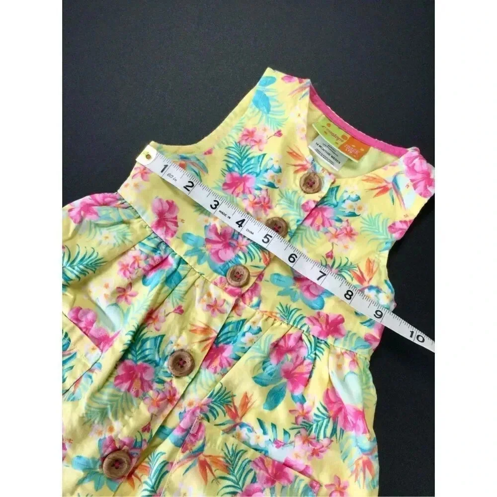 Penelope Mack Baby Yellow Pink Floral Sleeveless Hawaiian Shirt Dress Size 18M w